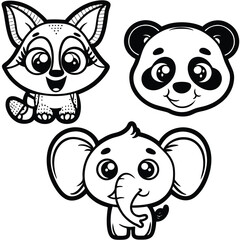 Cute Cartoon Animals
A collection of cute cartoon animals, including a fox, panda, and elephant, in simple line art for kids. Adobe Illustrator Artwork