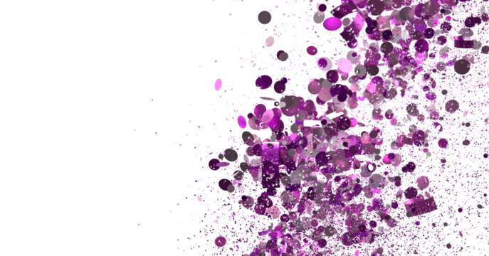 Festive purple confetti bursts across a white backdrop. Ideal for celebrations, parties, and design projects.