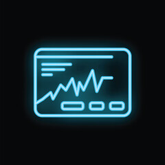 Blue neon icon of a heart monitor showing a heartbeat on a black background