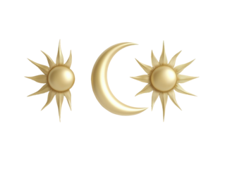 Isolated Gold Sun and Moon Celestial Set