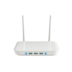 modern wireless router with antennas and USB ports, Isolated on white background