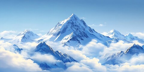 Snowy Mountain Peaks Above Clouds
