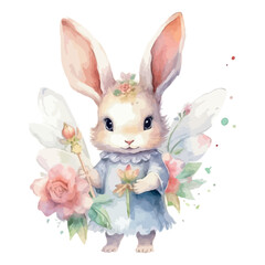 Fairy Rabbit Illustration Vector Watercolor Clipart