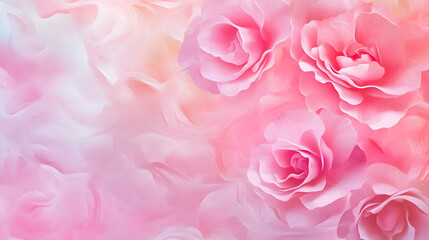 Fototapeta premium Pink roses bloom against a soft pastel backdrop, creating a tranquil and beautiful scene