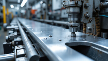 Fototapeta premium A close-up view of a metalworking machine in an industrial setting.