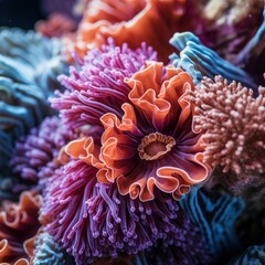 Underwater Coral Reef Environment with Colorful Sea Flora and Unique Textures Captured in Crystal Clear Ocean Waters