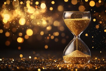 Golden Hourglass Against Sparkling Background