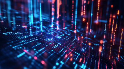 Fototapeta premium Abstract background with neon lights, a concept of speed and data transfer, a cyber technology wallpaper.