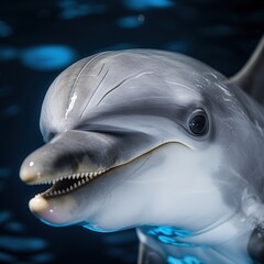 Fototapeta premium Dolphin Gliding Gracefully Through the Azure Waters, Capturing the Essence of Marine Life and the Beauty of Nature Under the Sea