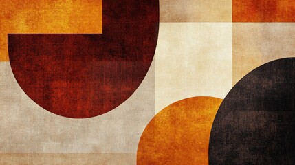 Abstract geometric shapes in warm earthy tones with textured background.