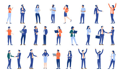 Office and business people vector characters - Set of various corporate men and women businesspeople standing working, using computers, talking and being professional. Flat design on white background