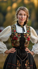 Obraz premium Young woman in traditional Norwegian Bunad.