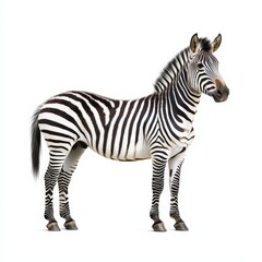 Obraz premium Zebra standing on white background next to a zebra-horse hybrid isolated on white background