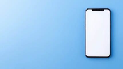 Smartphone with blank screen on blue background showcasing 5g technology and modern design features
