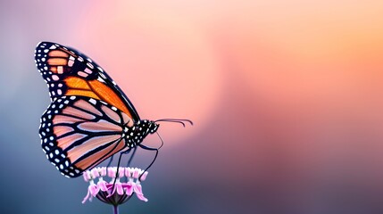 Obraz premium stunning close-up of a monarch butterfly on a flower at sunrise
