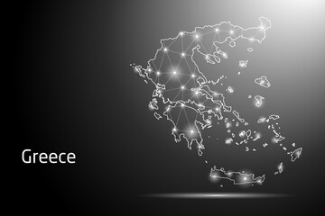 Abstract Mash Line and Point Scales on The Dark Gradient Background With Map of Greece. 3D Mesh Polygonal Network Connections. Vector illustration eps 10.	
