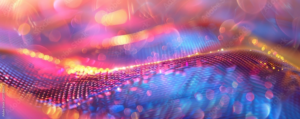 Poster A vibrant, abstract image featuring colorful waves of light and texture, creating a sense of depth and motion.