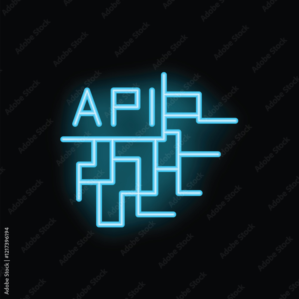 Poster blue neon maze representing the concept of application programming interface with api acronym