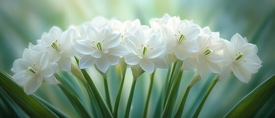 Obraz premium White flowers, garden, soft light, serene background, nature photography