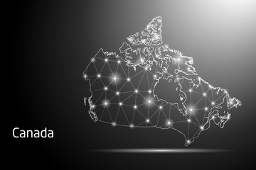 Abstract Mash Line and Point Scales on The Dark Gradient Background With Map of Canada. 3D Mesh Polygonal Network Connections. Vector illustration eps 10.	

