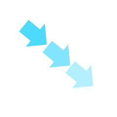 青のグラデーション矢印斜め下向き3つ　グラフィック素材