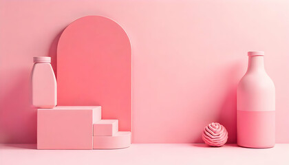 Pink Product Display Podium with Arch and Bottles
