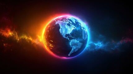 Obraz premium A glowing, colorful planet with a blue and red swirl around it