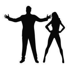 Silhouettes of Man and Woman Posing on white background 