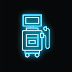Blue glowing neon icon of a medical device, suggesting advanced medical technology and healthcare services