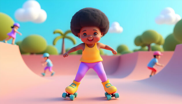 3D Kids Roller Skating Fun in the Skatepark