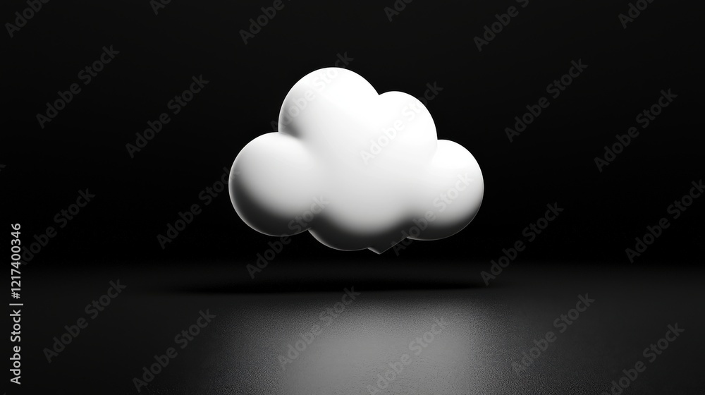 Wall mural 3d rendered white cloud on dark background with soft shadows and reflected surface for creative proj