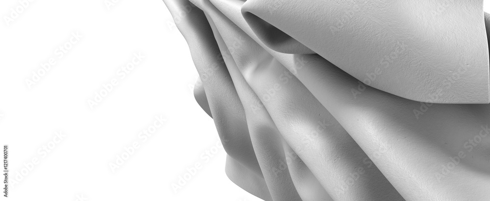 Poster An abstract image of a white fabric with a flowing and swirling texture. The fabric is smooth, glossy, and drapes elegantly. The image is clean and minimalist.