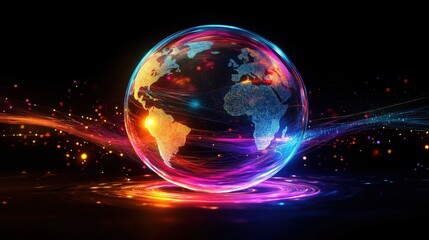 Obraz premium A colorful globe with a blue and red swirl around it