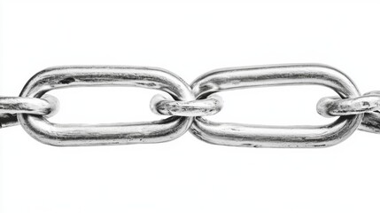 Naklejka premium Close-up of a metallic chain link showcasing texture and shine against a white background