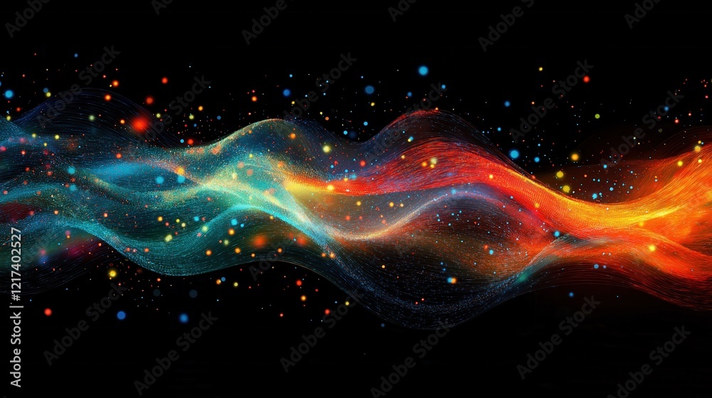 Wall mural a colorful wave of light with a lot of sparkles