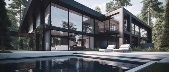 Obraz premium modern conference room featuring a sleek table, minimalist chairs, and large windows with a city view.