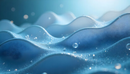 Abstract Blue Fabric with Water Droplets: A Textured Background