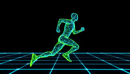 Neon Green Runner in Cyberspace: A Futuristic Sprint