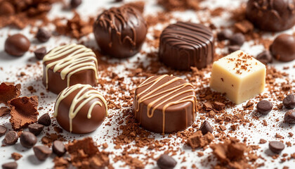 Indulgent assortment of handcrafted chocolates arranged on a textured surface