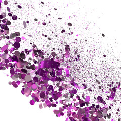 Vibrant purple confetti and ribbons burst on white. Perfect for celebration, party, and festive designs.