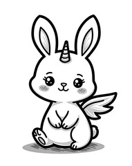 Obraz premium Magical Bunny With Unicorn Horn and Angel Wings