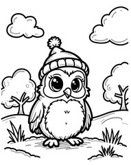  Winter Owl Wearing Knit Hat in Snowy Scene