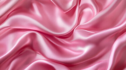Obraz premium Soft Pink Satin Dream: Abstract Textile Design with Elegant Waves and Luxurious Texture, Silk background cloth sheet in pink color. 