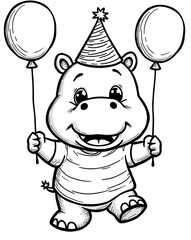 Obraz premium Happy Hippo Birthday Party With Balloons