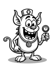Obraz premium Funny Monster Doctor with Medical Question Mark