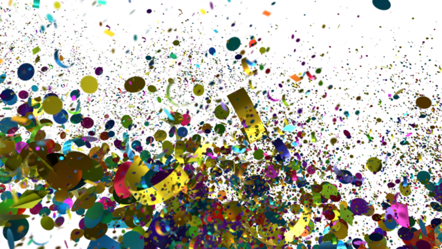 Vibrant celebration background with colorful confetti and ribbons. Perfect for party invitations, banners, and more.