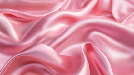 Fototapeta premium Pink Silk Fabric Drape Texture Background, A close-up of smooth, pink satin fabric showcasing its elegant folds and texture.