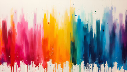 Colorful abstract artwork with vibrant brush strokes and drips on a white background