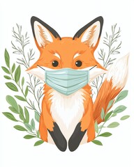 Cute fox wearing mask surrounded by greenery.