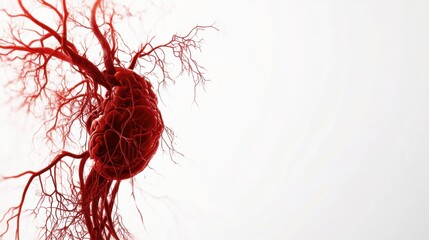 A creative representation of a human circulatory system with glowing veins and arteries, and animated blood flow, set against a white background